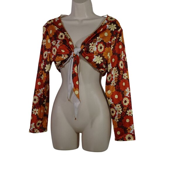 Shein Curve Retro Floral Brown 2-Pc Crop Top and Pull-on Skirt Women Size OXL 12 - Picture 2 of 14